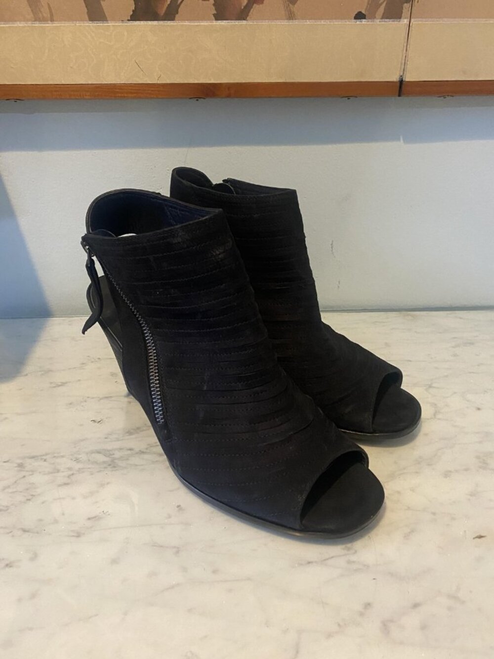 Paul Green Cayanne Shoes Womens Size 7.5 Black Suede Slingback Sandals Zip - Picture 2 of 5